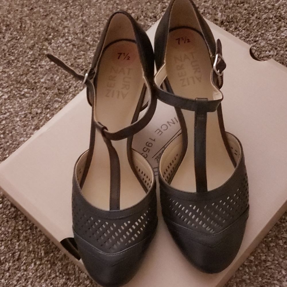 Black leather heels